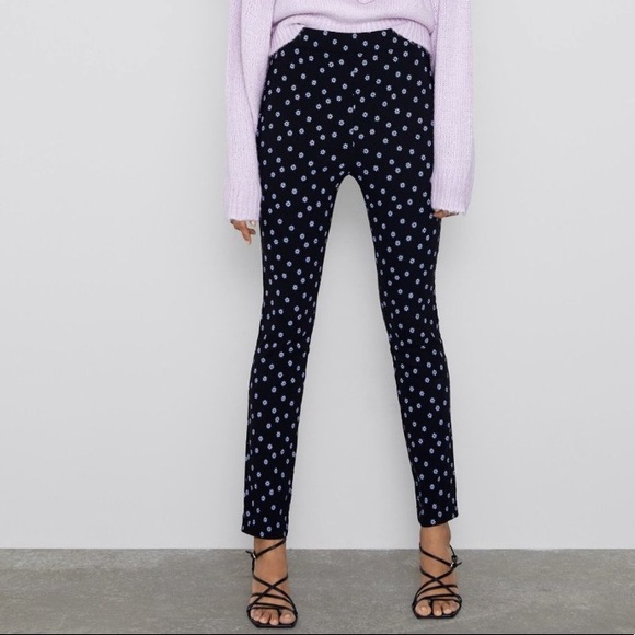 ZARA Flower Print High Waisted Stretch Pants - Picture 2 of 8